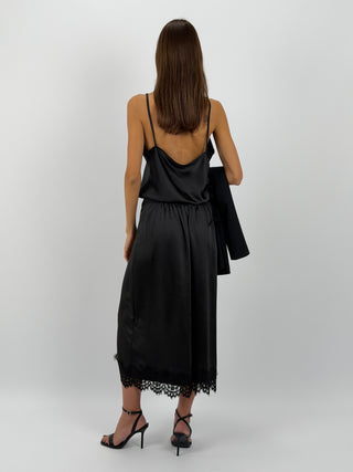 Gonna Midi Satin con Pizzo Nera