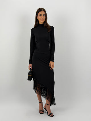 Gonna Lumina Asimmetrica con Frange Nera