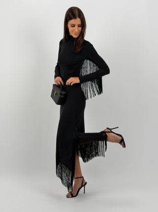 Gonna Lumina Asimmetrica con Frange Nera
