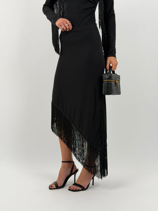 Gonna Lumina Asimmetrica con Frange Nera