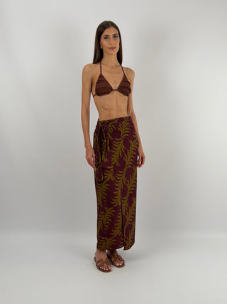 Gonna Pareo in Fantasia Burgundy - Gonna pareo burgundy in fantasia, con allacciatura interna ed esterna per chiusura a portafoglio | Paloma Store