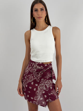 Gonna Pareo in Cotone con Fantasia Bandana Burgundy