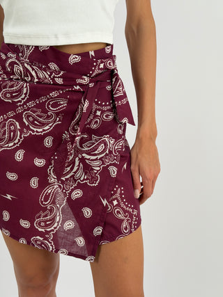 Gonna Pareo in Cotone con Fantasia Bandana Burgundy