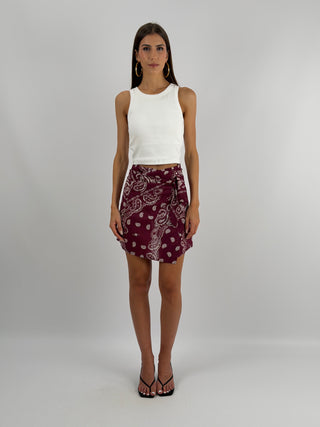 Gonna Pareo in Cotone con Fantasia Bandana Burgundy