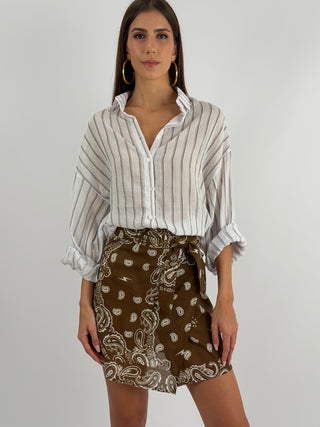 Gonna Pareo in Cotone con Fantasia Bandana Marrone