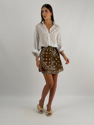 Gonna Pareo in Cotone con Fantasia Bandana Marrone