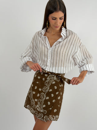 Gonna Pareo in Cotone con Fantasia Bandana Marrone