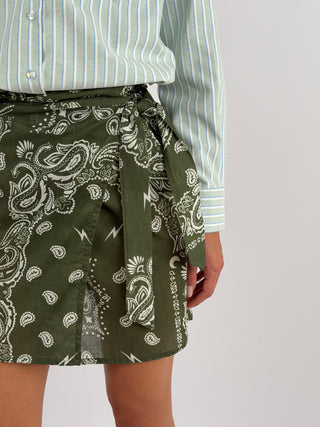 Gonna Pareo in Cotone con Fantasia Bandana Verde