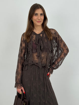Gonna Lunga in Pizzo Flor Marrone