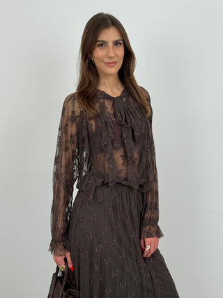 Gonna Lunga in Pizzo Flor Marrone