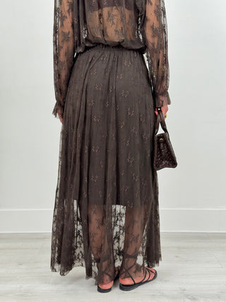 Gonna Lunga in Pizzo Flor Marrone