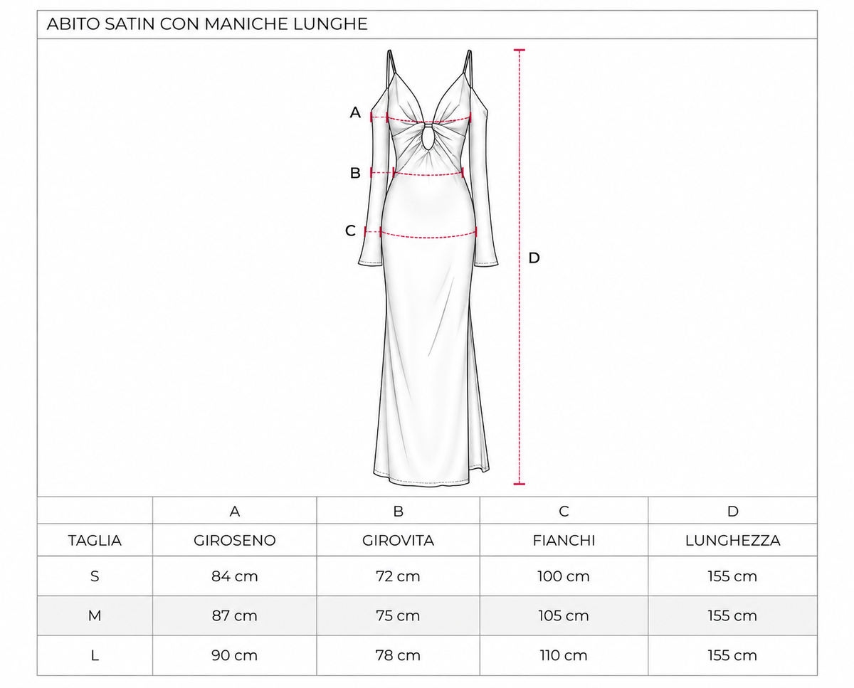 Abito Satin con Maniche Lunghe Burgundy – Guida taglie
