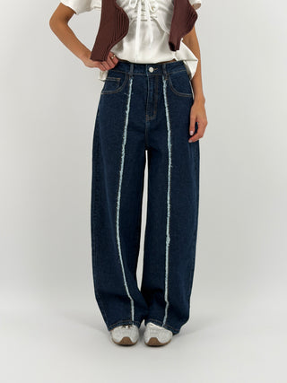 Jeans Lumina Wide Leg Sfrangiato Blu