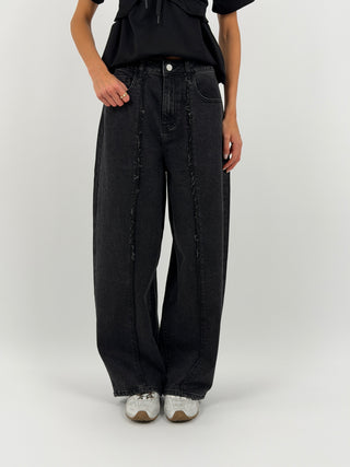 Jeans Lumina Wide Leg Sfrangiato Grigio Scuro