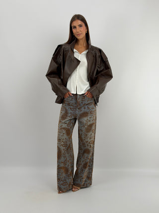 Jeans Wide Leg Paisley Marrone