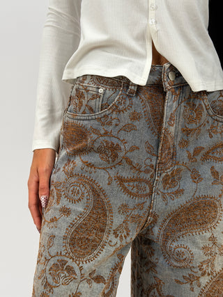 Jeans Wide Leg Paisley Marrone