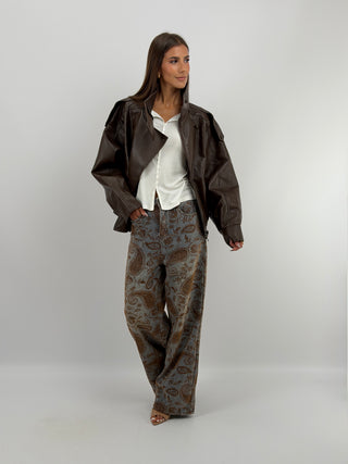 Jeans Wide Leg Paisley Marrone