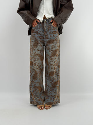 Jeans Wide Leg Paisley Marrone