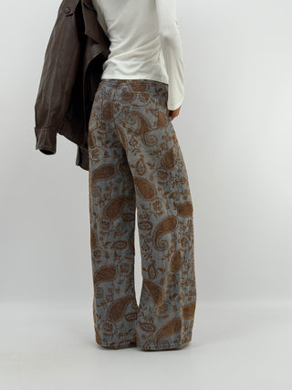 Jeans Wide Leg Paisley Marrone