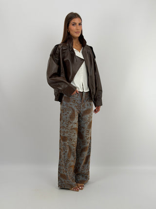Jeans Wide Leg Paisley Marrone