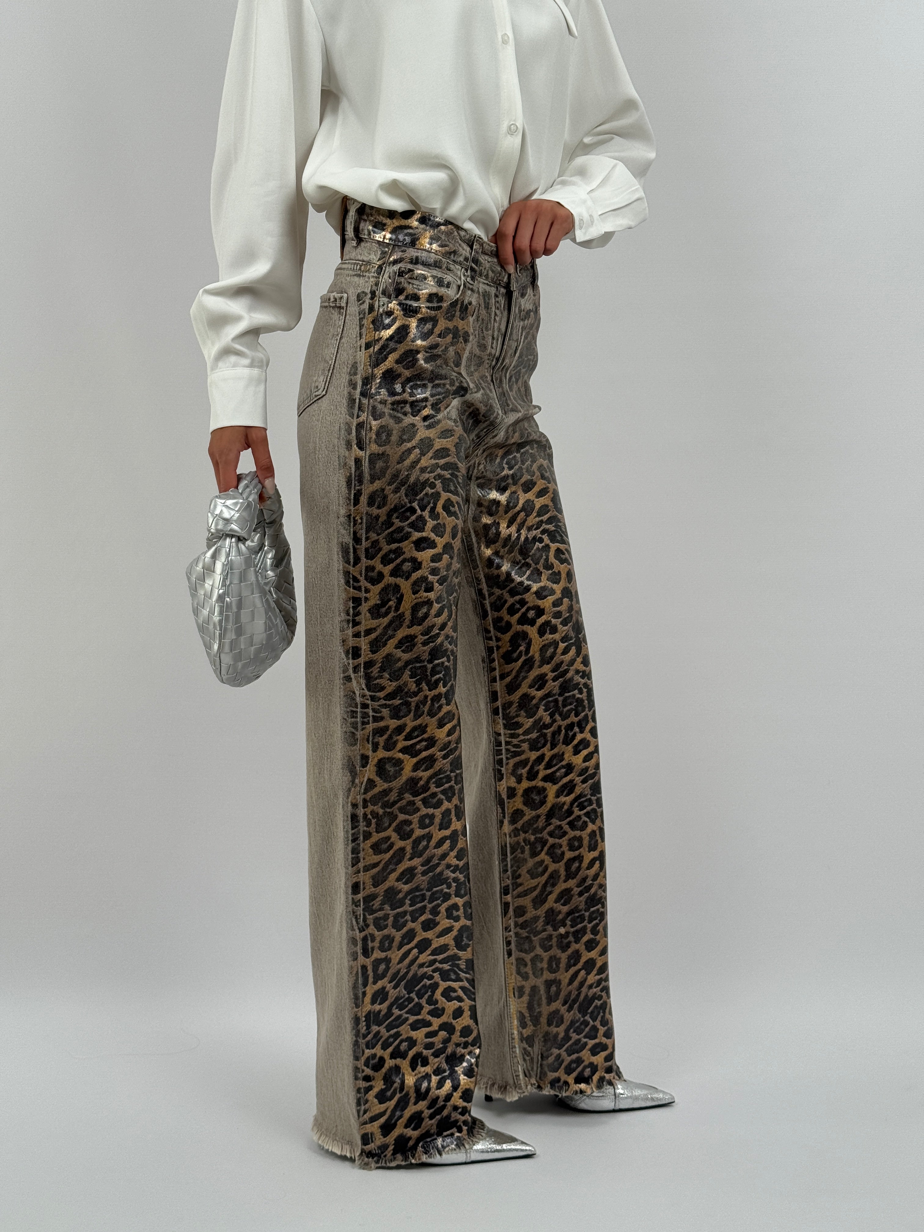 Denim Pantaloni Donna Leopardati Pantaloni Jeans Vintage