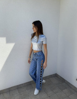 Jeans Wide Leg con Cut-Out