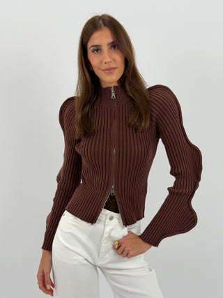 Maglia Butterfly con Zip Marrone