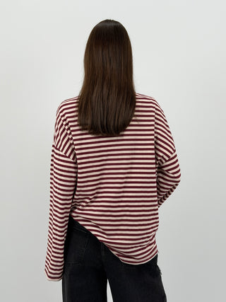 Maglia in Cotone a Righe Bordeaux e Bianche
