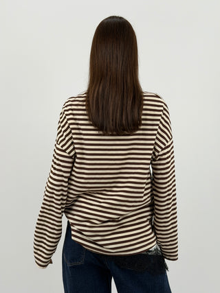 Maglia in Cotone a Righe Marroni e Bianche