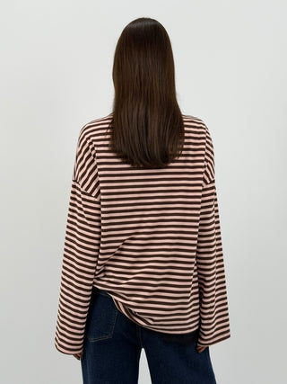 Maglia in Cotone a Righe Marroni e Rosa