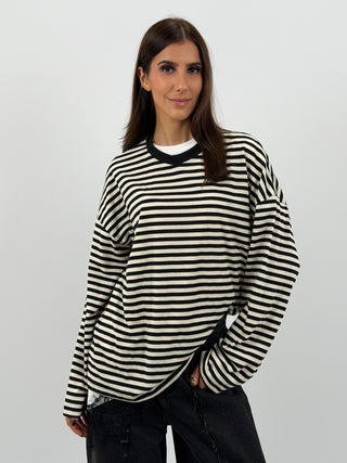 Maglia in Cotone a Righe Bianche e Nere