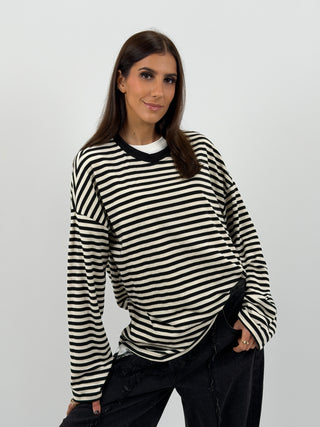 Maglia in Cotone a Righe Bianche e Nere