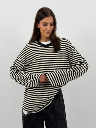 Maglia in Cotone a Righe Bianche e Nere