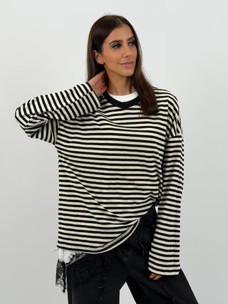 Maglia in Cotone a Righe Bianche e Nere