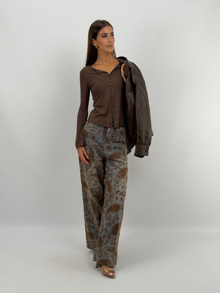 Maglia a Costine con Bottoni Marrone