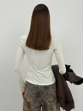 Maglia a Costine con Bottoni Panna