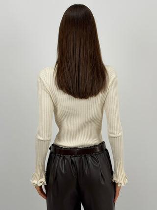 Maglia Polo con Arricciature Crema