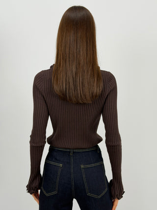 Maglia Polo con Arricciature Marrone