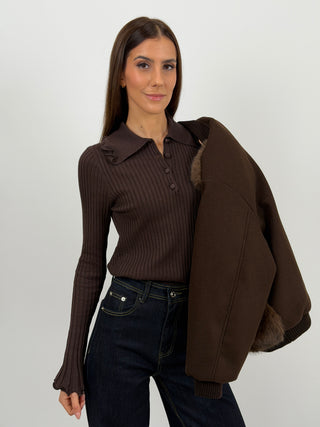 Maglia Polo con Arricciature Marrone