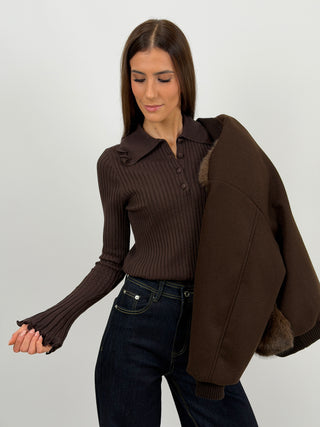 Maglia Polo con Arricciature Marrone