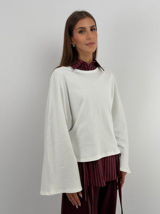 Maglia in Cotone Manica Ampia Bianca - Maglia bianca in cotone a girocollo con maniche lunghe ampie. | Paloma Store