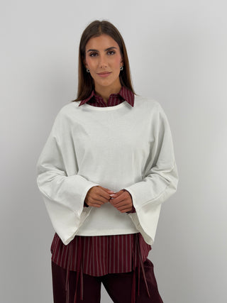 Maglia in Cotone Manica Ampia Bianca