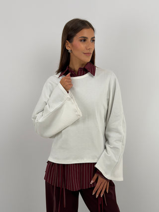 Maglia in Cotone Manica Ampia Bianca
