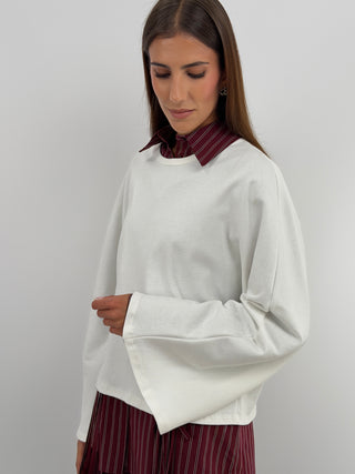 Maglia in Cotone Manica Ampia Bianca