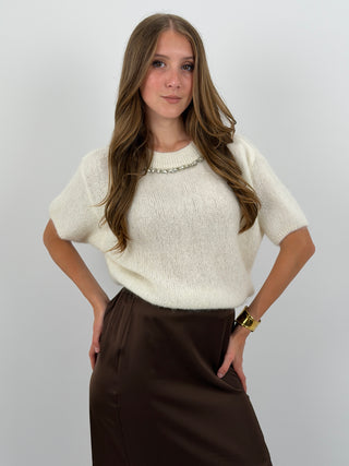 Maglia in Mohair con Dettagli Gioiello Bianca