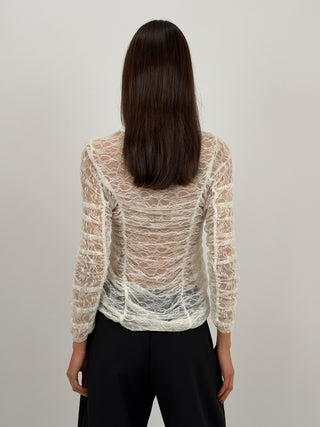 Maglia in Pizzo con Arricciature Bianca