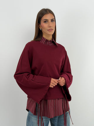 Maglia in Cotone Manica Ampia Bordeaux - Maglia bordeaux in cotone a girocollo con maniche lunghe ampie. | Paloma Store