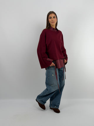 Maglia in Cotone Manica Ampia Bordeaux