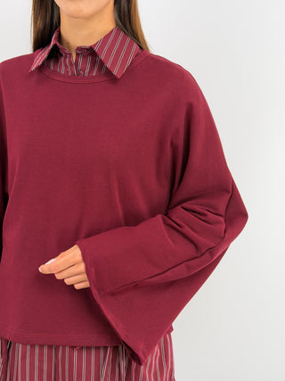 Maglia in Cotone Manica Ampia Bordeaux