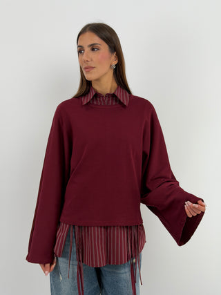 Maglia in Cotone Manica Ampia Bordeaux